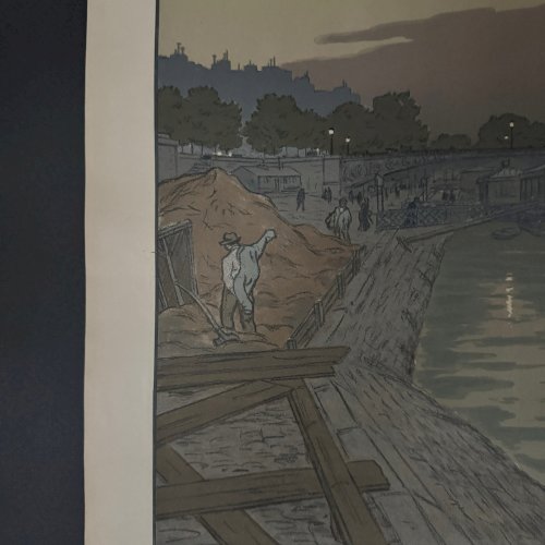 Lithographie par Henri Rivière Le Pont des Saints-Pères et le Louvre A5666