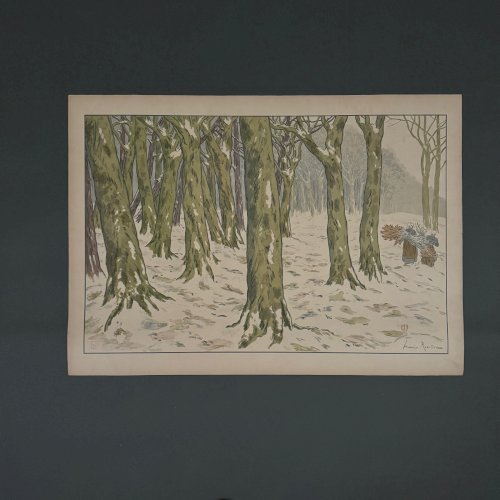 Lithographie par Henri Rivière Les Aspects de la Nature Le Bois, l'Hiver A5499
