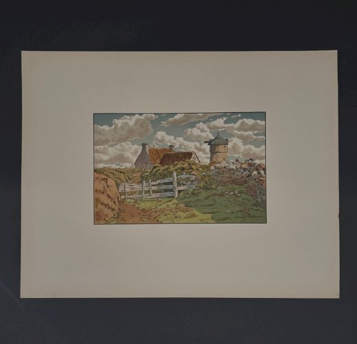 Lithographie par Henri Rivière - Vieux moulin à Loguivy A5664