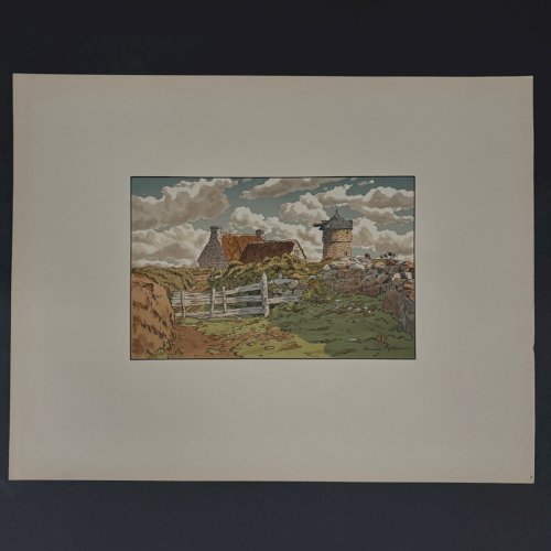 Lithographie par Henri Rivière - Vieux moulin à Loguivy A5664