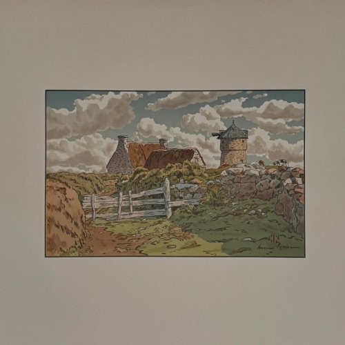 Lithographie par Henri Rivière - Vieux moulin à Loguivy A5664