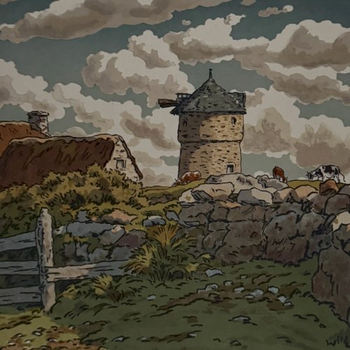 Lithographie par Henri Rivière Vieux Moulin à Loguivy A5807