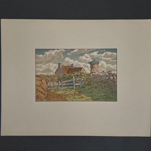 Lithographie par Henri Rivière Vieux Moulin à Loguivy A5907