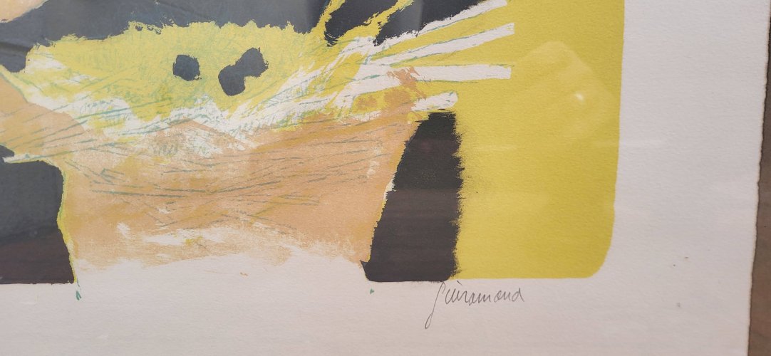 Lithographie Paul Guiramand (1926 - 2007) Oiseaux autours du nid.