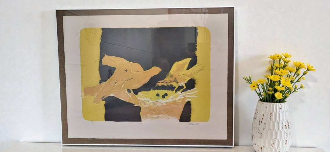 Lithographie Paul Guiramand (1926 - 2007) Oiseaux autours du nid.