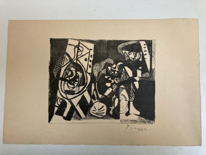 Lithographie picasso pablo Signé Crayon Composition Cubiste 1950 Art