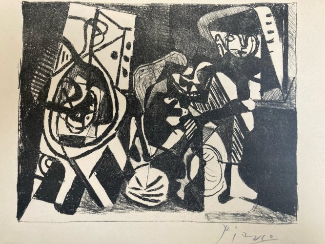 Lithographie picasso pablo Signé Crayon Composition Cubiste 1950 Art