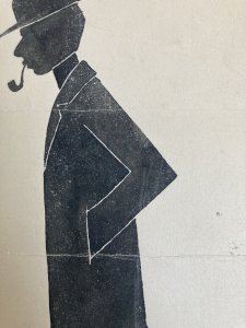 Lithographie Portrait 1930 À Identifier Litho Homme Au Chapeau Et À La Pipe Art