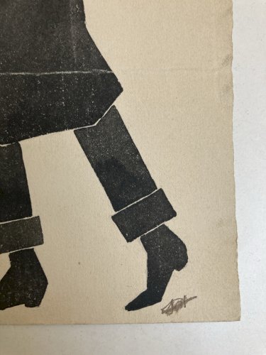 Lithographie Portrait 1930 À Identifier Litho Homme Au Chapeau Et À La Pipe Art