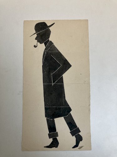 Lithographie Portrait 1930 À Identifier Litho Homme Au Chapeau Et À La Pipe Art
