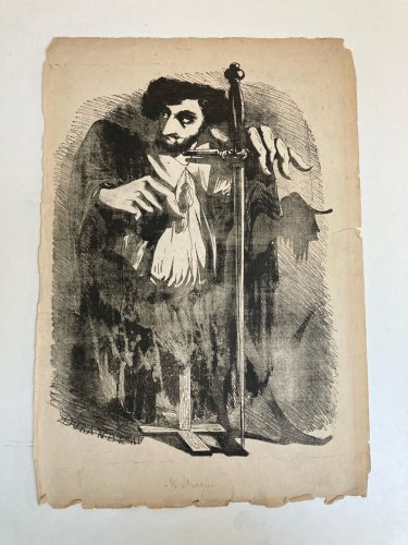 Lithographie Portrait Durandeau 1930 À Identifier Gravure Litho Théâtre Estampe