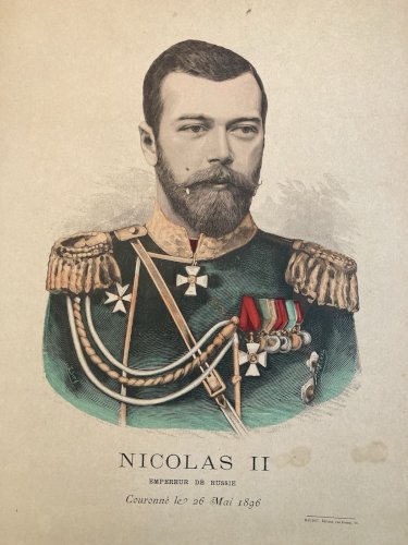 Lithographie Portrait TSAR Nicalas II 2 1900 Estampe Russie Etching Ancien Old