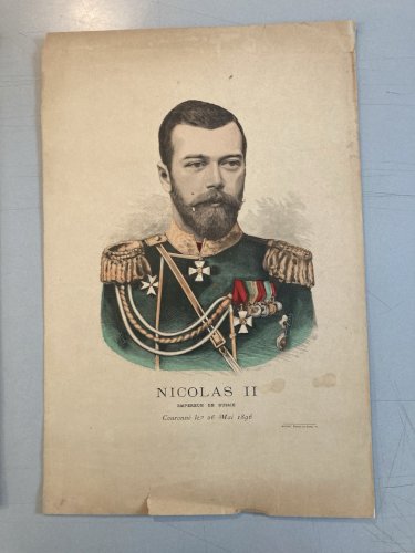 Lithographie Portrait TSAR Nicalas II 2 1900 Estampe Russie Etching Ancien Old