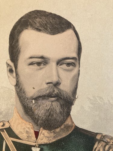 Lithographie Portrait TSAR Nicalas II 2 1900 Estampe Russie Etching Ancien Old