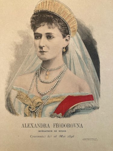 Lithographie Portrait TSARINE ALEKSANDRA FEDOROVNA 1900 Estampe Russie Etching
