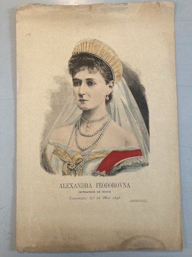 Lithographie Portrait TSARINE ALEKSANDRA FEDOROVNA 1900 Estampe Russie Etching