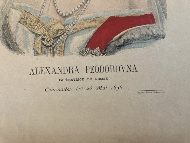 Lithographie Portrait TSARINE ALEKSANDRA FEDOROVNA 1900 Estampe Russie Etching