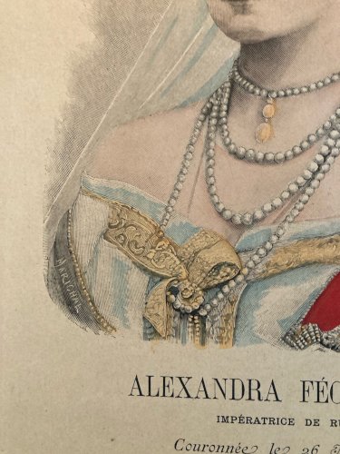 Lithographie Portrait TSARINE ALEKSANDRA FEDOROVNA 1900 Estampe Russie Etching