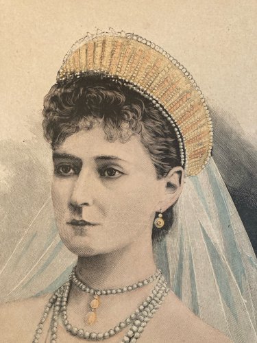 Lithographie Portrait TSARINE ALEKSANDRA FEDOROVNA 1900 Estampe Russie Etching