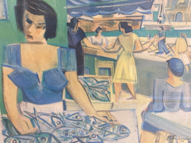 Lithographie Raymond Espinasse Cubisme Cubiste Signé Circa 1950 Ancien Art