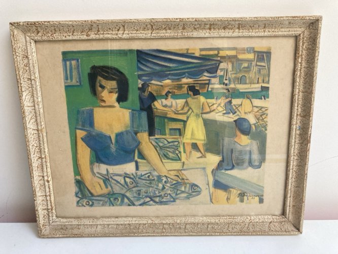 Lithographie Raymond Espinasse Cubisme Cubiste Signé Circa 1950 Ancien Art