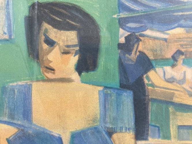 Lithographie Raymond Espinasse Cubisme Cubiste Signé Circa 1950 Ancien Art