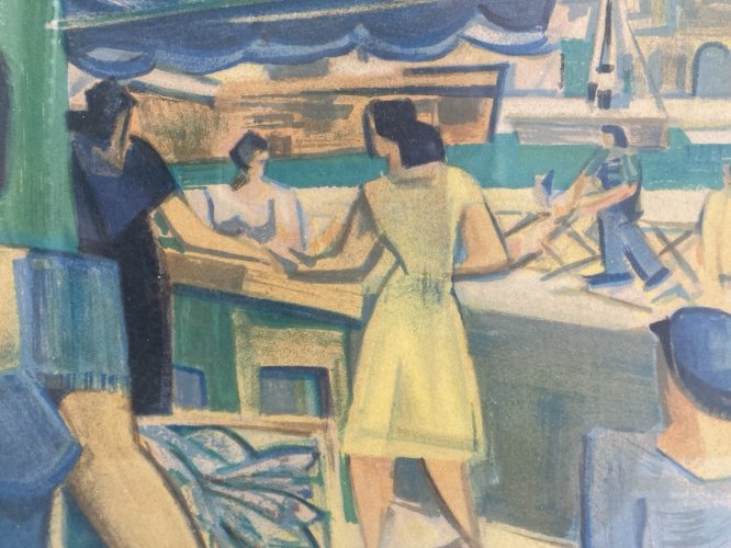 Lithographie Raymond Espinasse Cubisme Cubiste Signé Circa 1950 Ancien Art