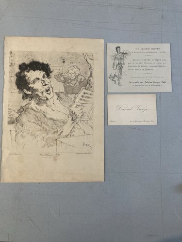 Lithographie signée Daniel Vierge Gravure Estampe Art Ancien Musique Notes