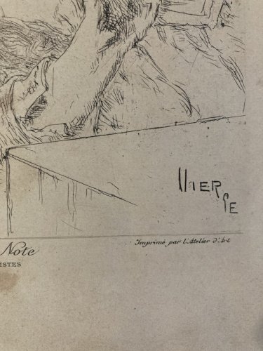 Lithographie signée Daniel Vierge Gravure Estampe Art Ancien Musique Notes