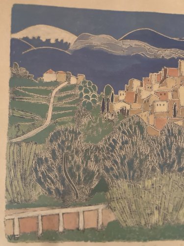 lithographie  Vincent Gayet EA  "Cagnes " Provence Alpes Maritimes sud