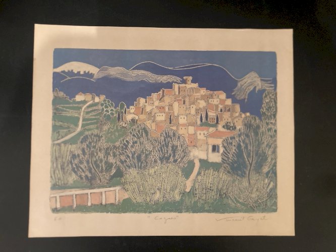 lithographie  Vincent Gayet EA  "Cagnes " Provence Alpes Maritimes sud