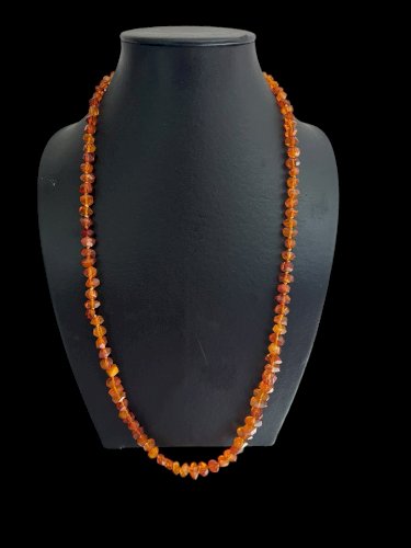 Long collier Ambre naturel Perles biseautées Vintage 29,53g Montage Noeuds