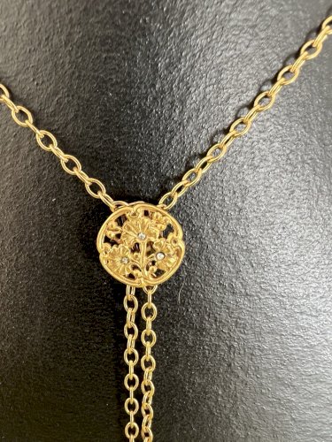 Long collier Ancien coulisseau/Arrêt de sautoir floral Art nouveau (1890/1910)