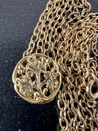 Long collier Ancien coulisseau/Arrêt de sautoir floral Art nouveau (1890/1910)