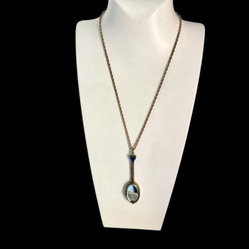 Long Collier  Boîte secrète miroir art déco 1925 Pate De Verre Ancien Vintage