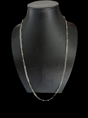 Long collier sautoir design vintage vers 1970 unisexe géométrique argent massif