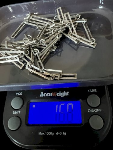 Long collier sautoir design vintage vers 1970 unisexe géométrique argent massif