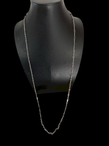 Long collier sautoir Maille Olive Argent Poinçon Sanglier Ancien Vintage 1900