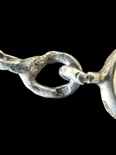 Long collier sautoir Maille Olive Argent Poinçon Sanglier Ancien Vintage 1900