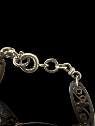 Long collier sautoir Maille Olive Argent /VermeilPoinçonné Ancien Vintage 1900