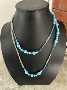 Long Collier Vintage Perles Pâte De Verre Marque Marc Labat Couture Ete