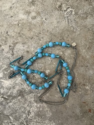 Long Collier Vintage Perles Pâte De Verre Marque Marc Labat Couture Ete