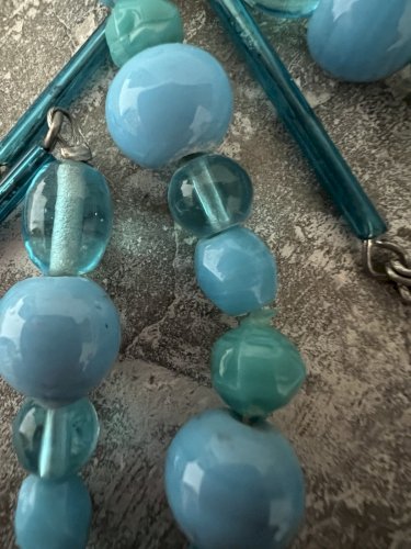 Long Collier Vintage Perles Pâte De Verre Marque Marc Labat Couture Ete