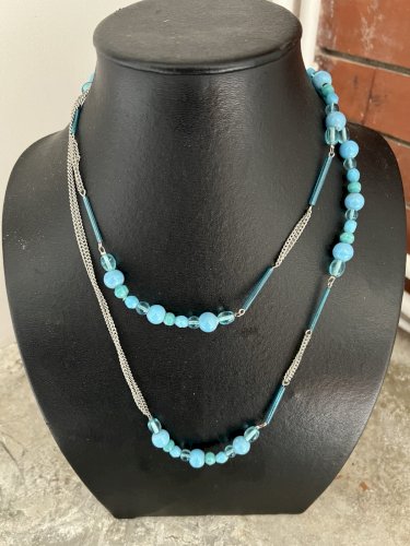 Long Collier Vintage Perles Pâte De Verre Marque Marc Labat Couture Ete