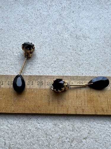 Longue Boucles D’oreilles Gouttes  Noire Vers 1950 Vintage Ancienne Clip Couture
