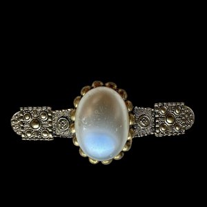 Longue Broche Couture Vers 1950 Vintage Ancien Cabochon Perle Baroque