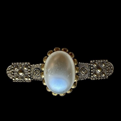 Longue Broche Couture Vers 1950 Vintage Ancien Cabochon Perle Baroque