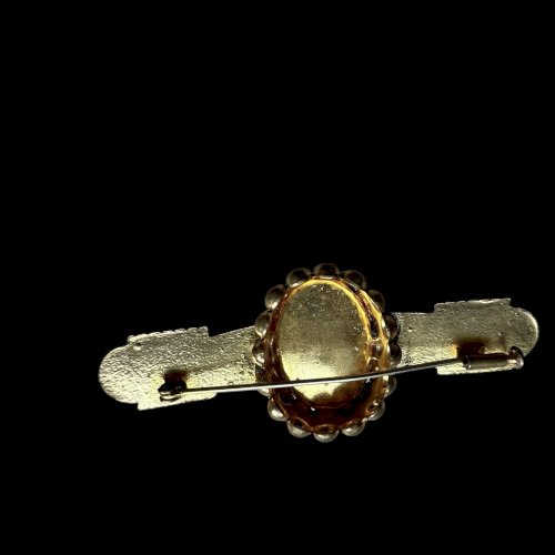 Longue Broche Couture Vers 1950 Vintage Ancien Cabochon Perle Baroque