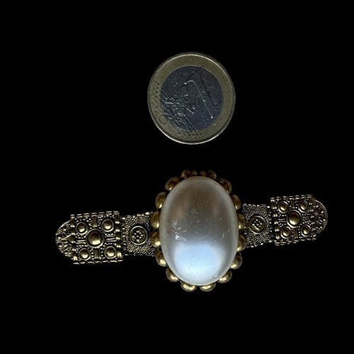 Longue Broche Couture Vers 1950 Vintage Ancien Cabochon Perle Baroque