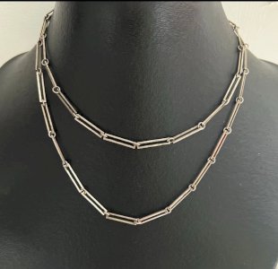 Long silver geometric chain vintage design Unisex rectangular link